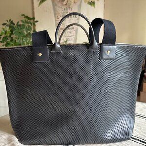 Clare V. Le Zip Sac in Black Perf Leather w/Black  Cotton Webbing Straps